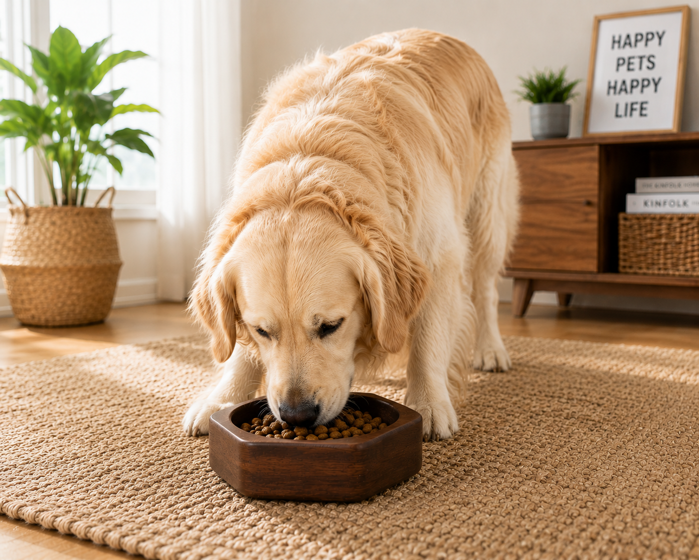 Brown Square Dog Feeding Bowl – Wood-Effect Food and Water Dish