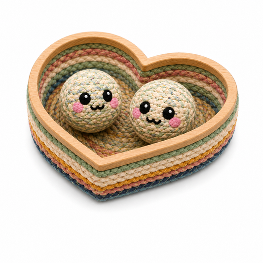 Heart-Shaped Cat Play Basket with Two Woven Balls – Multicoloured