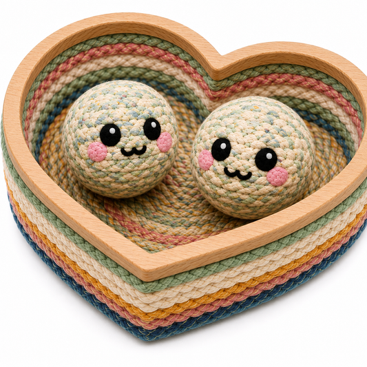 Heart-Shaped Cat Play Basket with Two Woven Balls – Multicoloured