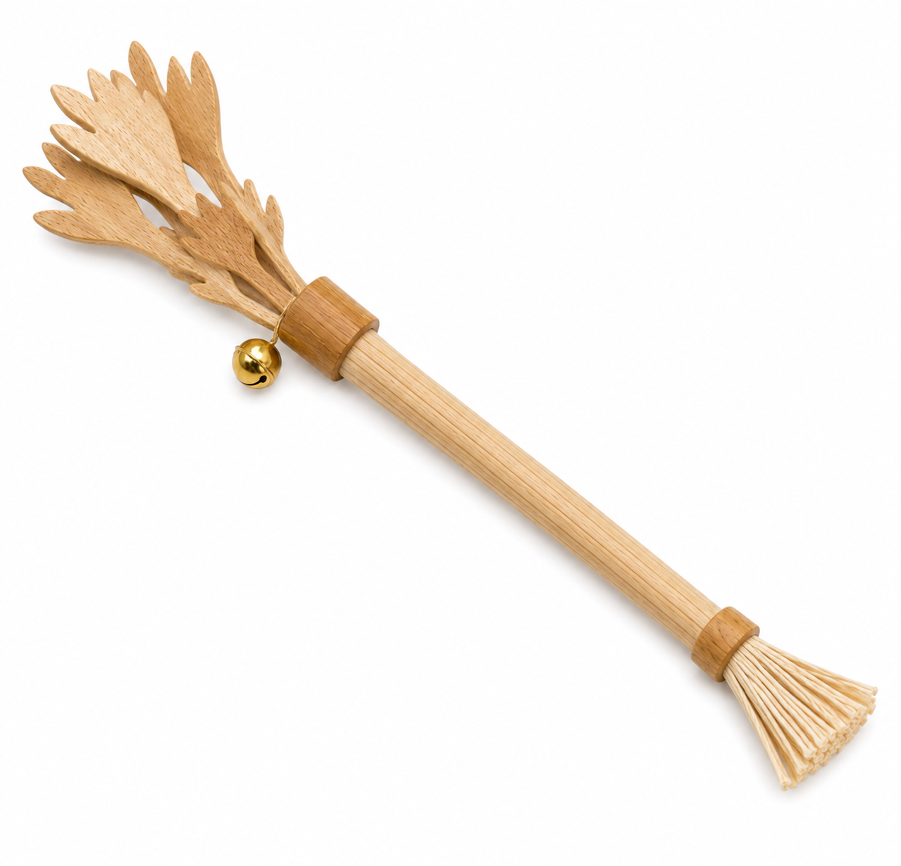 Natural-Colour Cat Teaser Wand with Bell and Multi-Strip Design