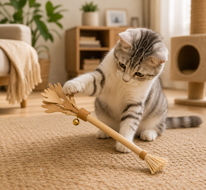 Natural-Colour Cat Teaser Wand with Bell and Multi-Strip Design — product view 4