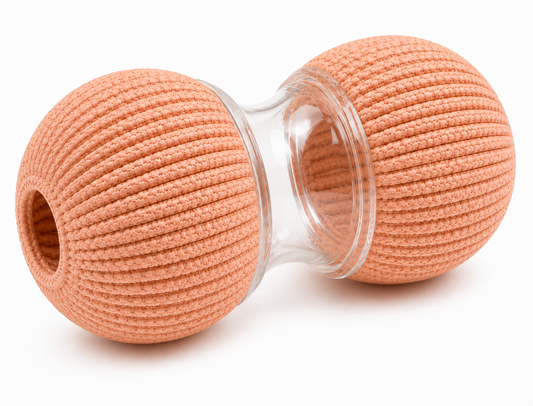 Pink Dumbbell-Shaped Cat Treat Dispenser and Rolling Toy