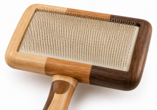 Rectangular Dog Grooming Brush with Wood-Effect Handle – Brown