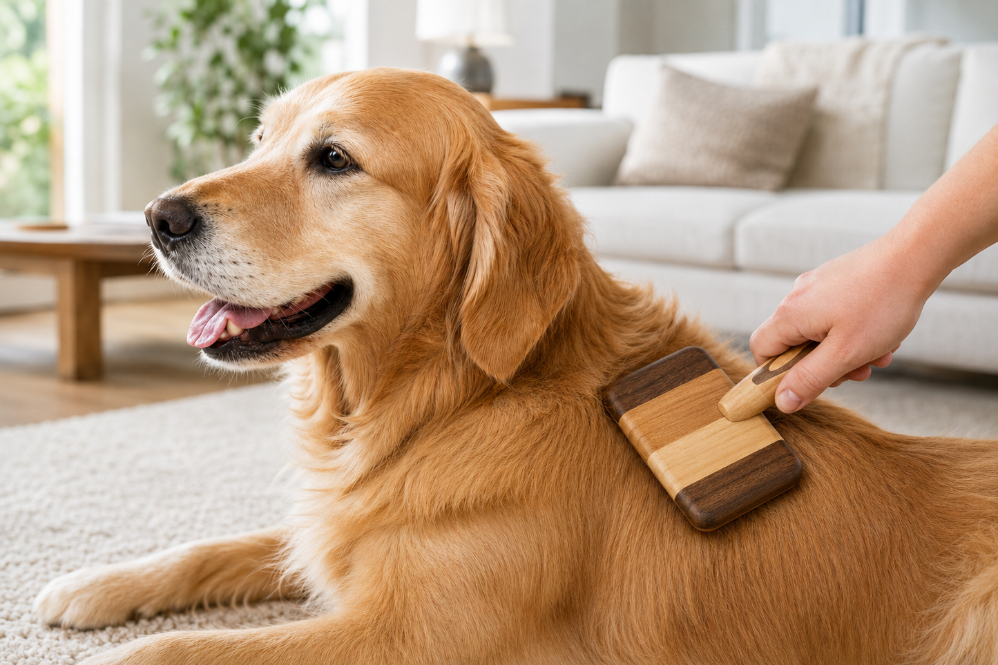 Rectangular Dog Grooming Brush with Wood-Effect Handle – Brown