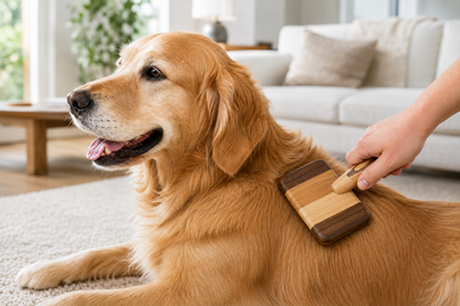 Rectangular Dog Grooming Brush with Wood-Effect Handle – Brown — product view 4
